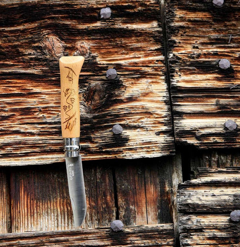 Opinel No.08 Engraved Handle Folding Knife - outdoor sports 8號雕刻櫸木柄摺刀